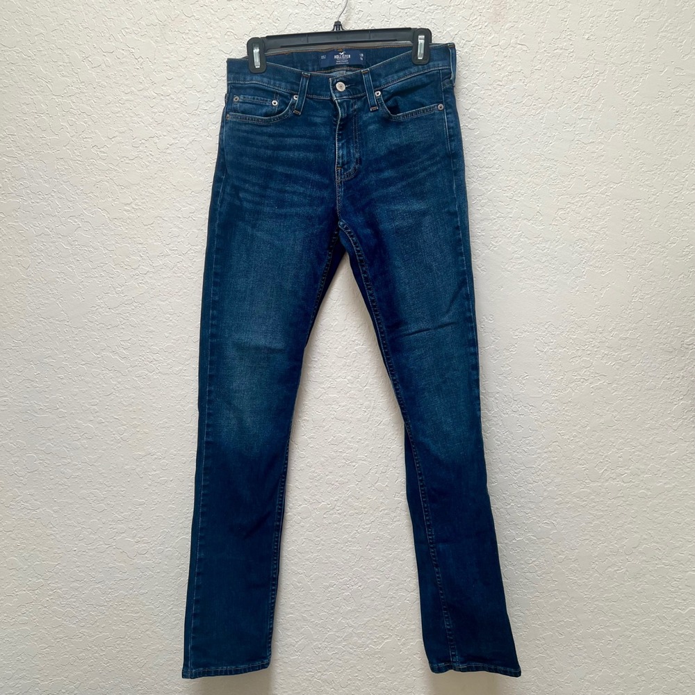 Hollister Mens Slim Straight Epic Flex Jeans Dark Wash Blue Denim 28x32 Designer